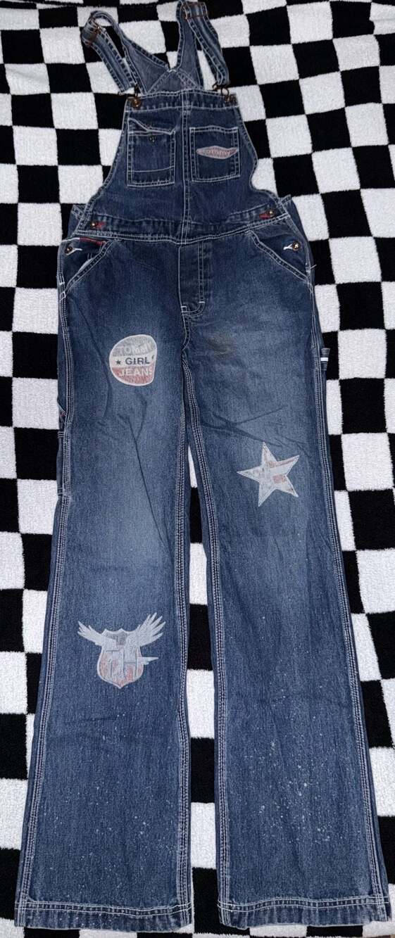 Vintage Tommy Girl Jeans Denim Overalls with Graphic Patches